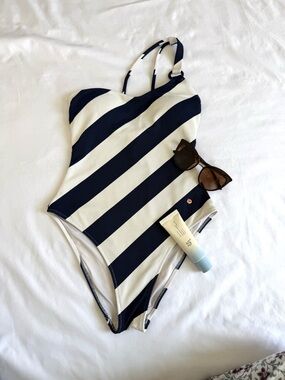 Navy & White Striped One-Piece Swimsuit